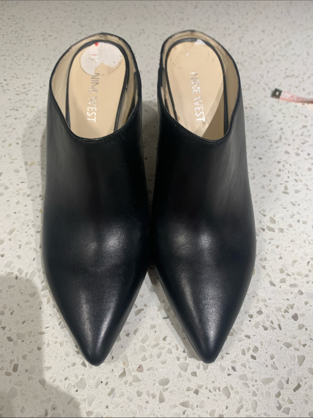Nine West Black Pointed Leather Mules